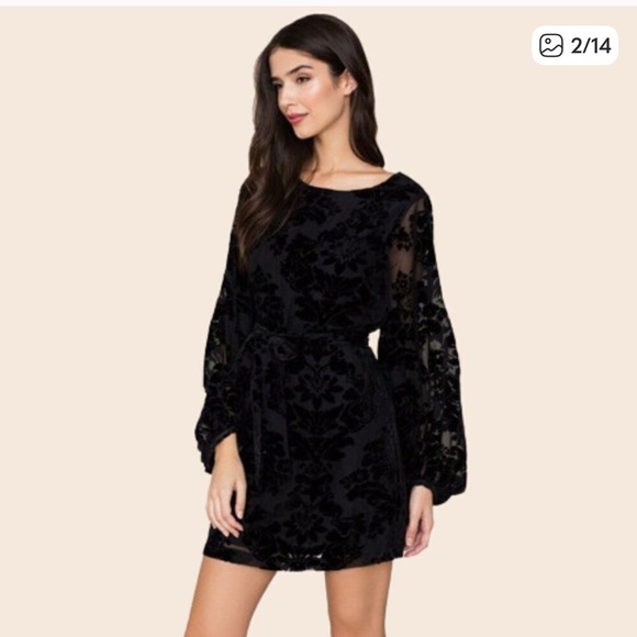 Anthropologie Yumi Kim Bellflower Black Velvet Mini Dress Size Large - Picture 2 of 3